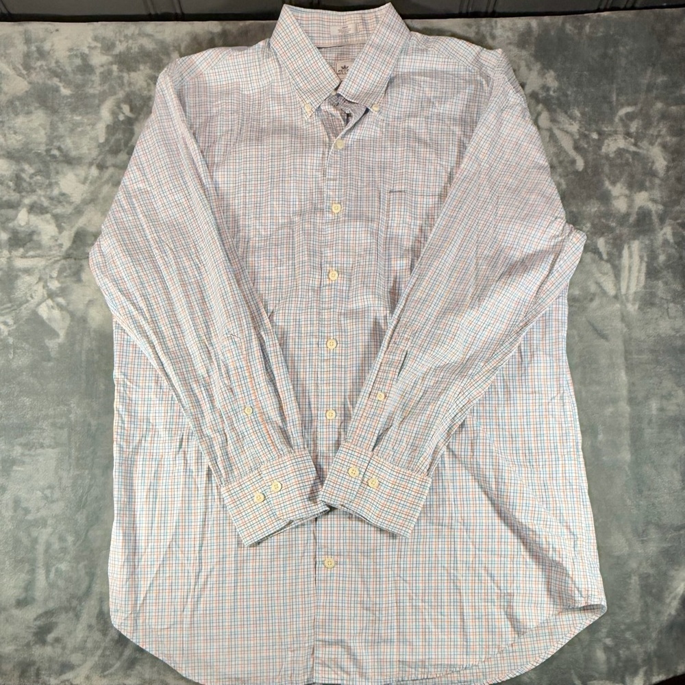 Peter Millar 100% Cotton Plaid Long Sleeve Button Up Dress Shirt Mens L